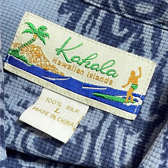 Kahala 100% silk Hawaiian style button down shirt men’s size L - Picture 6 of 8